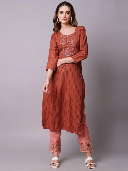 fashor brown embellished straight kurta