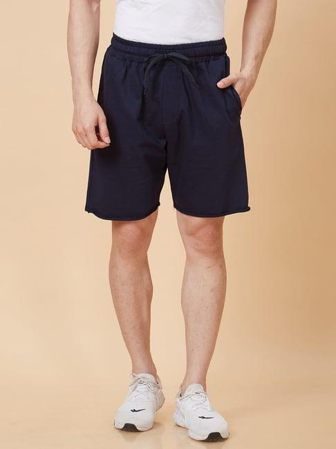 globus navy regular fit cotton sports shorts