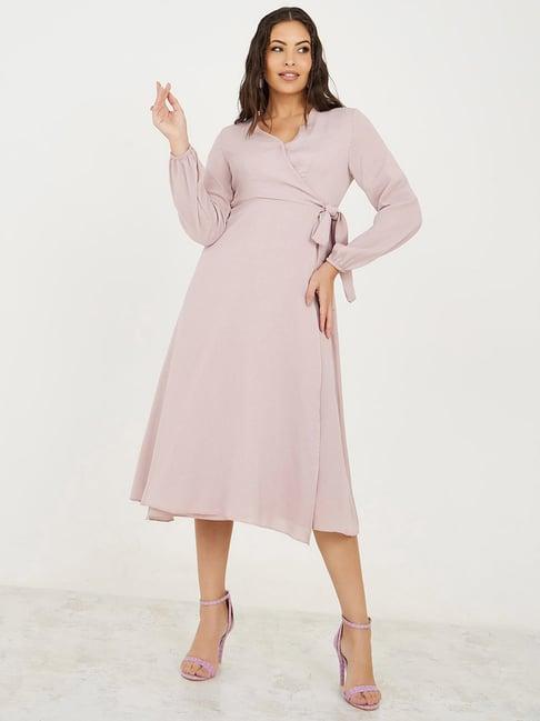 styli long sleeves wrap midi dress