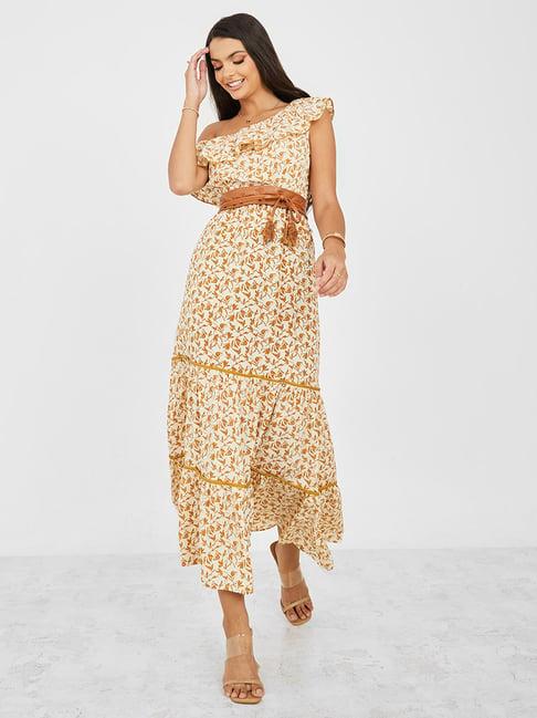 styli one shoulder tiered maxi dress with belt