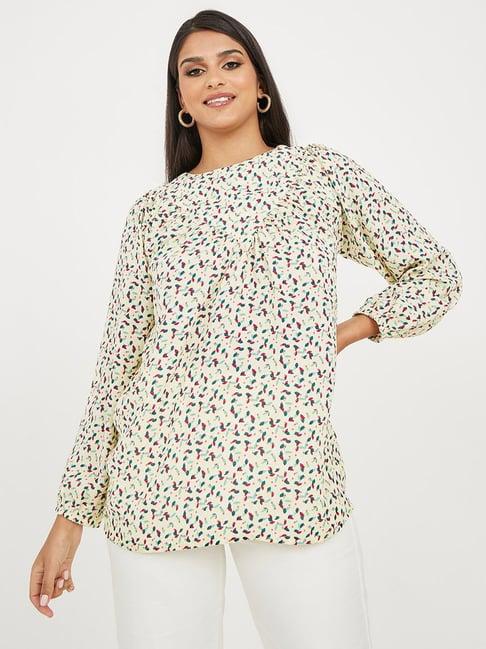 styli all over print round neck longline blouse