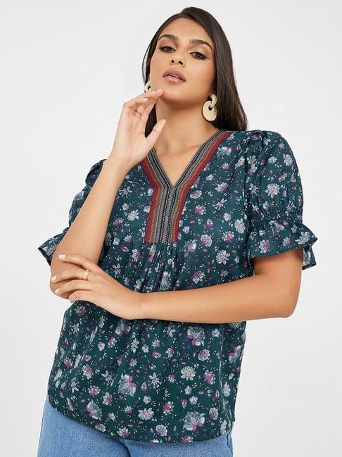 styli floral print v neck blouse