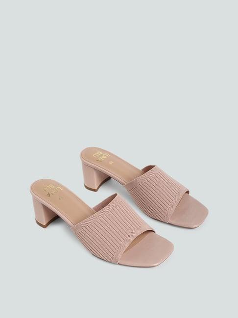 luna blu by westside light beige all square toe knit heel sandals