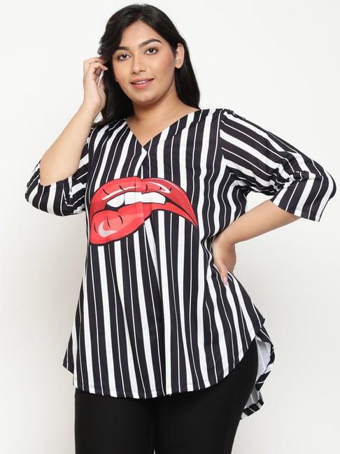 amydus jet black & white striped top