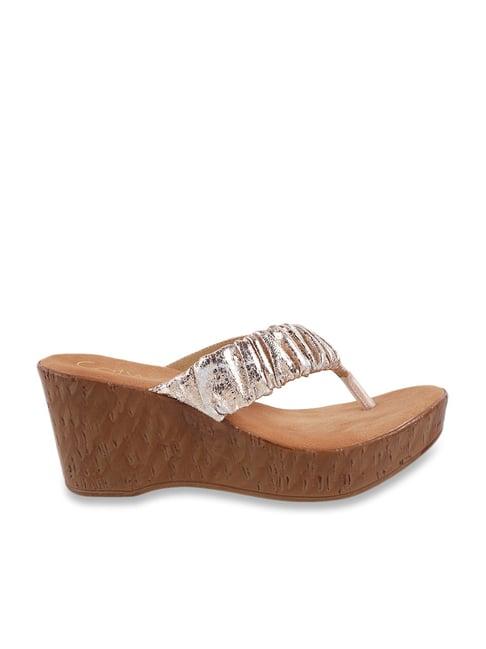 catwalk women's rose gold thong wedges