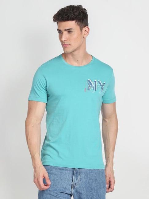 arrow new york blue cotton regular fit printed t-shirt