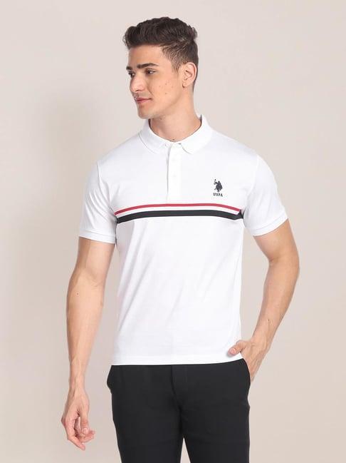 u.s. polo assn. white cotton regular fit striped polo t-shirt