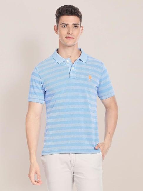 u.s. polo assn. blue cotton slim fit striped polo t-shirt