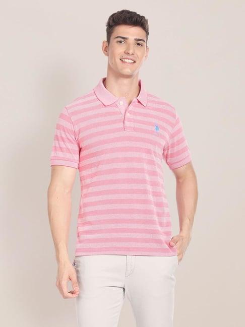 u.s. polo assn. pink cotton slim fit striped polo t-shirt