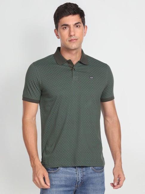 arrow sport green cotton regular fit printed polo t-shirt