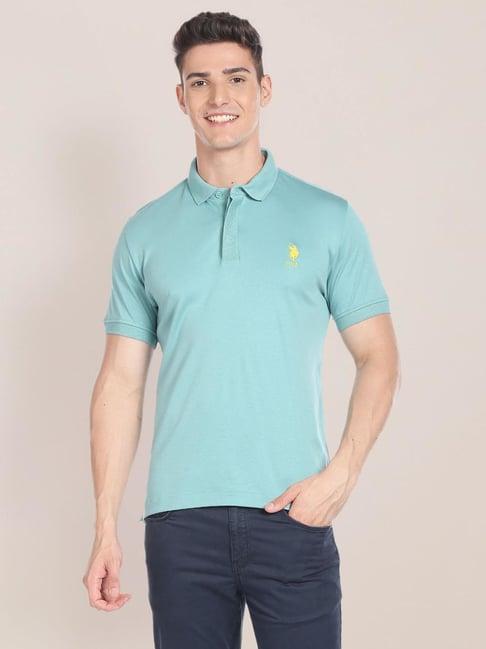 u.s. polo assn. teal blue cotton regular fit polo t-shirt