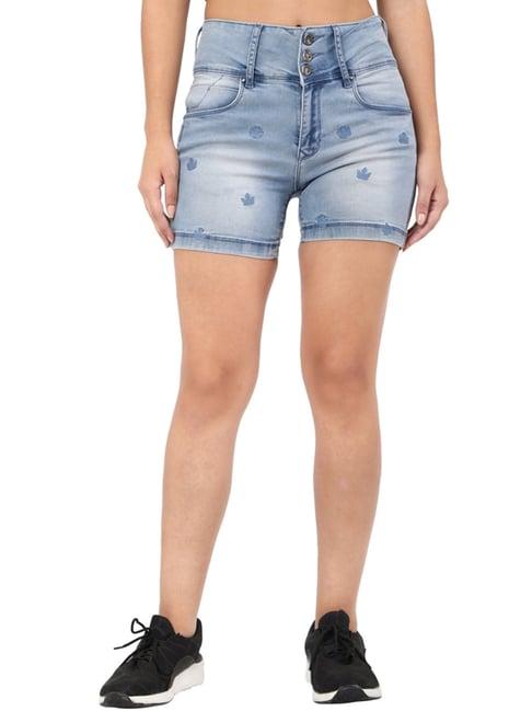 recap blue embroidered high rise shorts