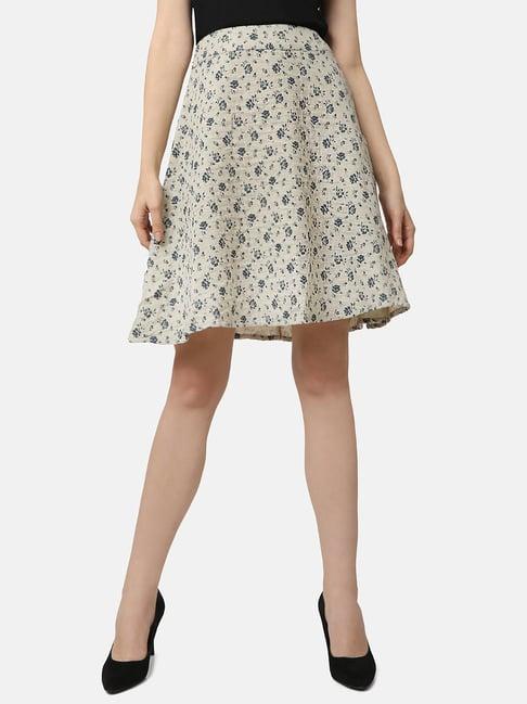 recap cream cotton printed a-line skirt