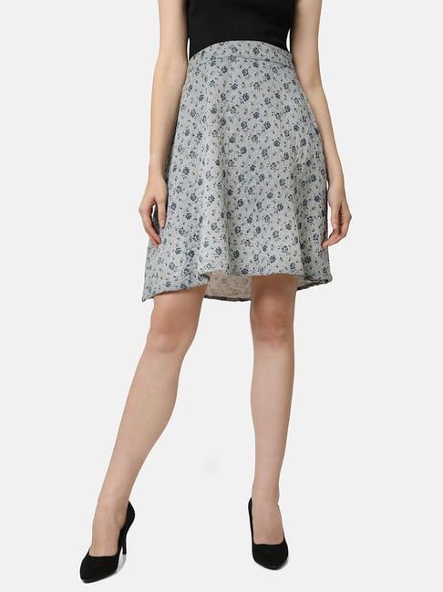 recap grey cotton printed a-line skirt