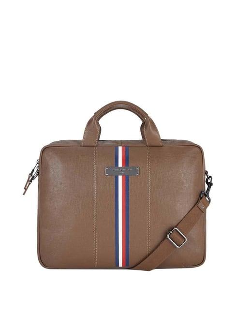 tommy hilfiger westminster textured dark tan medium messenger bag