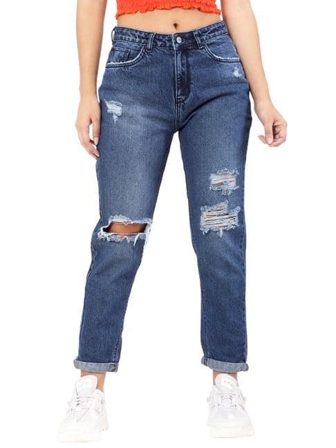 recap blue distressed high rise jeans