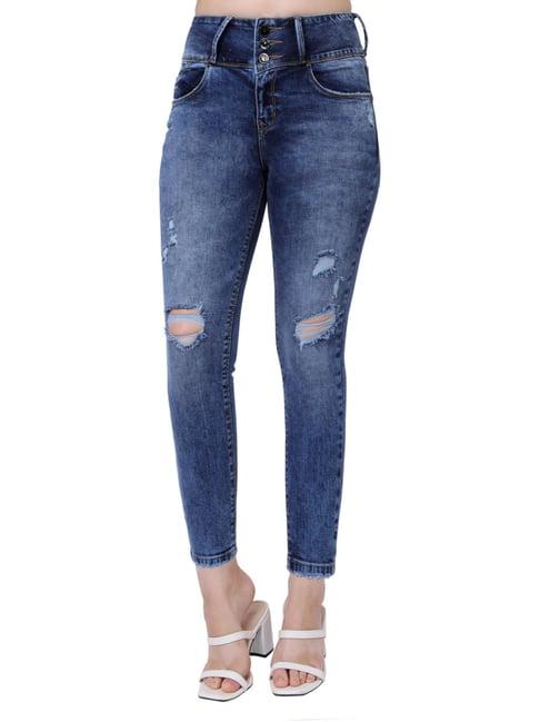 recap blue distressed high rise jeans