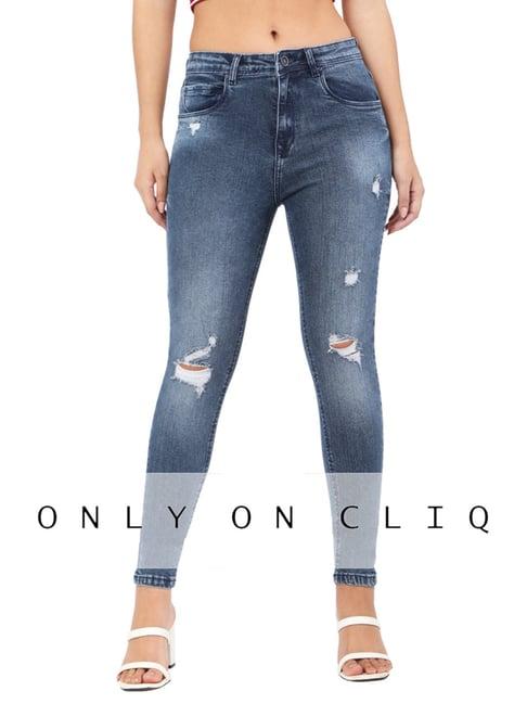 recap blue distressed mid rise jeans