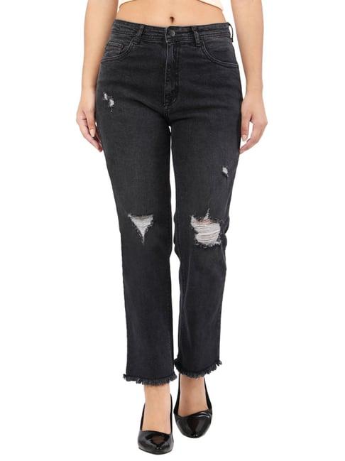 recap black distressed high rise jeans