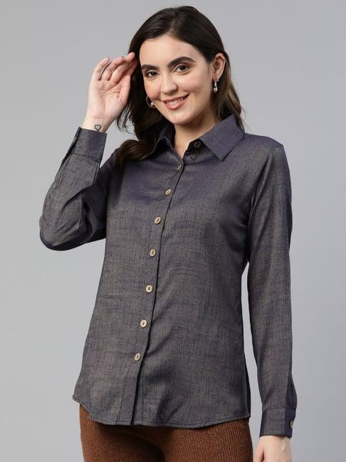 cottinfab navy textured rayon shirt