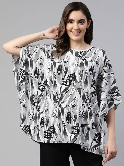 cottinfab black & white printed longline crepe top