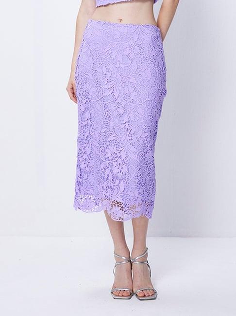 cover story lavender lace a-line midi skirt