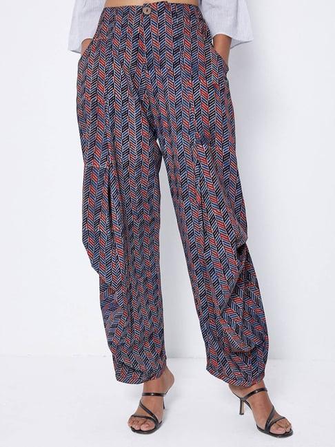 ancestry multicolor cotton printed regular fit high rise dhoti pants