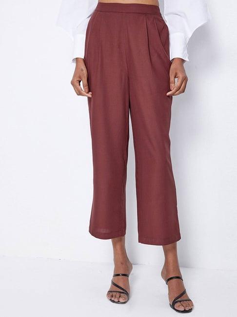 ancestry brown regular fit high rise pants