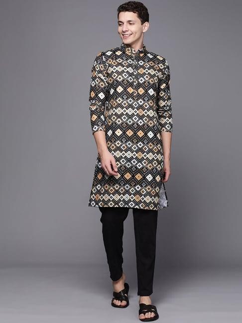 indo era grey cotton regular fit embellished kurta