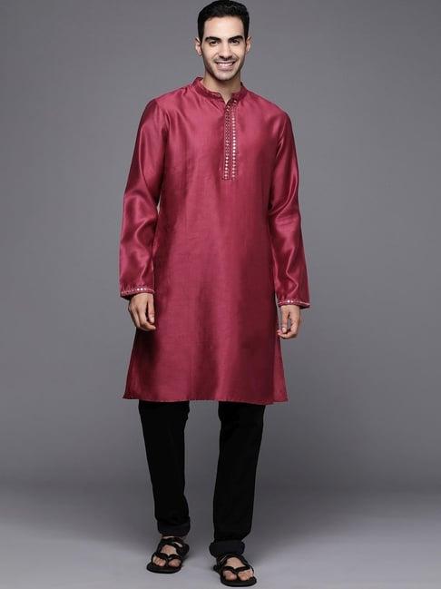 indo era purple cotton regular fit embellished kurta