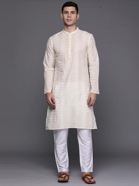 indo era off white cotton regular fit embroidered kurta