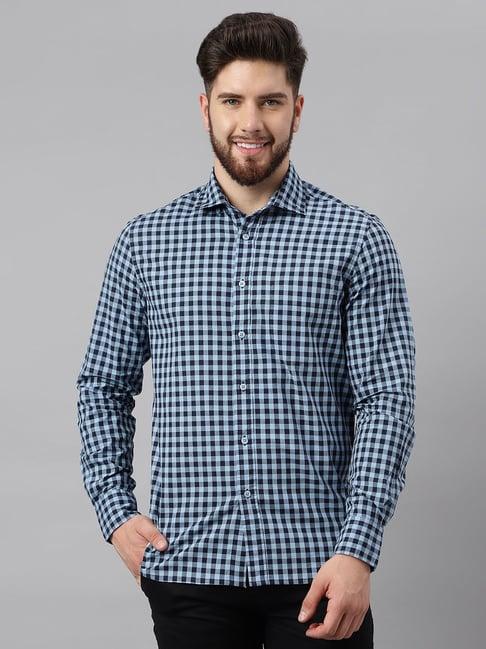 woods blue cotton regular fit checks shirt