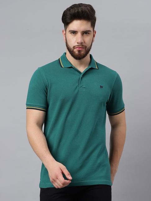 woods teal cotton regular fit polo t-shirt