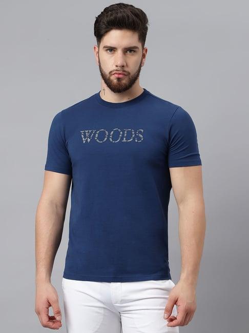 woods blue regular fit graphic print t-shirt