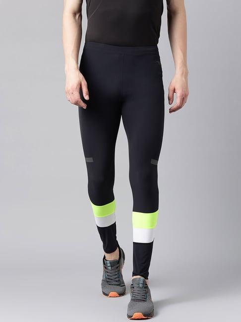 woods black regular fit colour-block sports tights