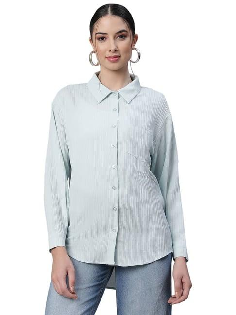 global republic light blue cotton embossed striped shirt