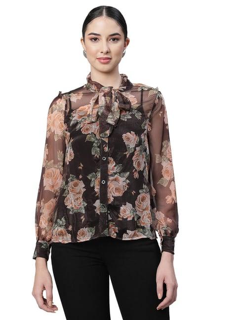 global republic black cotton floral print shirt