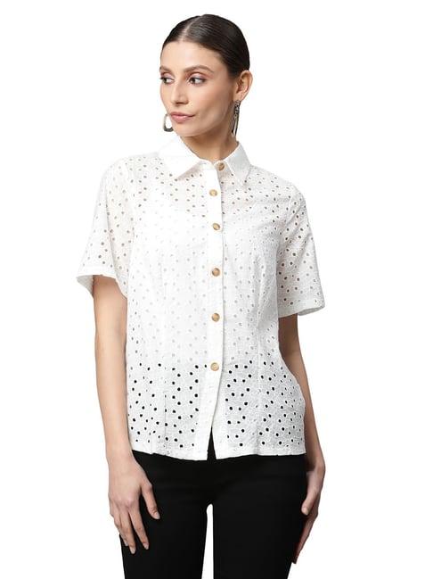 global republic white cotton self design shirt