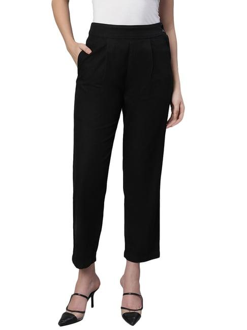 global republic black regular fit mid rise trousers