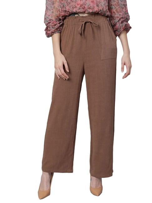 global republic brown regular fit mid rise palazzos