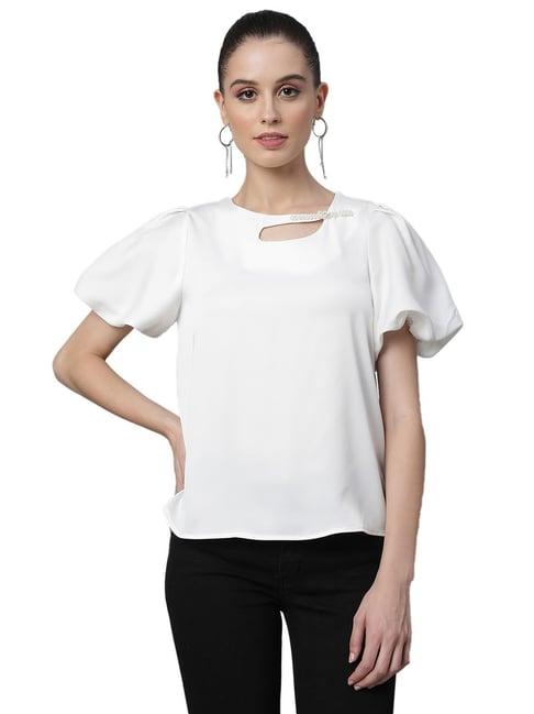 global republic white regular fit embellished top