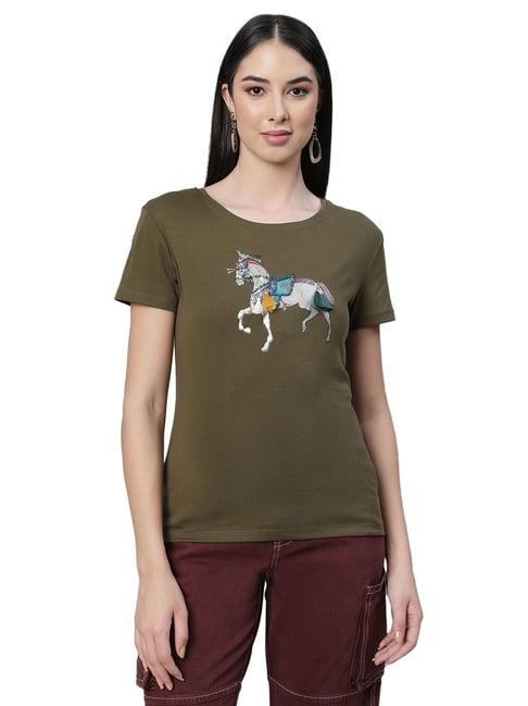 global republic olive embellished t-shirt