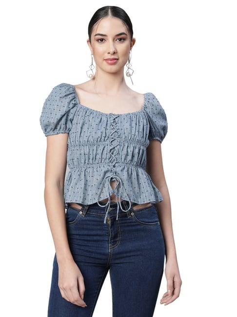 global republic blue striped crop top