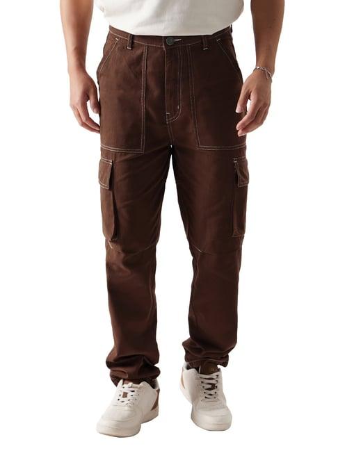 the souled store dark brown relaxed fit cargo trousers