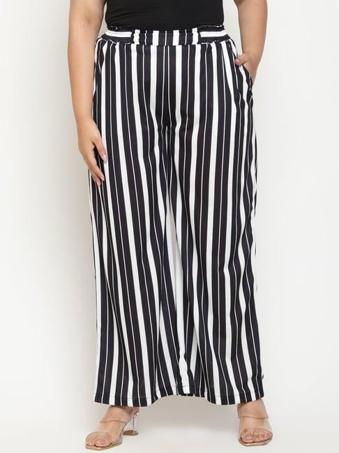 amydus black & white striped flared fit high rise pants