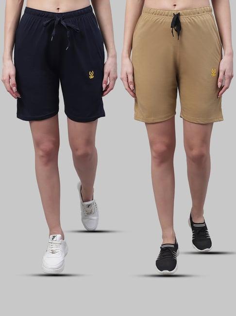 vimal jonney navy & khaki cotton sports shorts - pack of 2