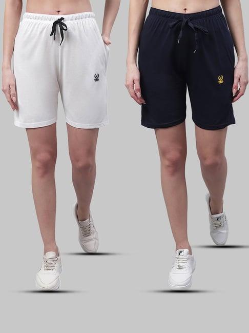 vimal jonney white & navy cotton sports shorts - pack of 2