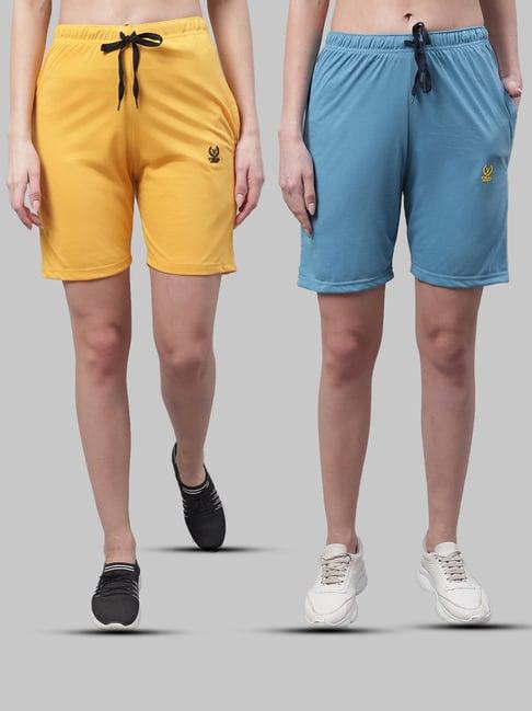 vimal jonney yellow & blue cotton sports shorts - pack of 2