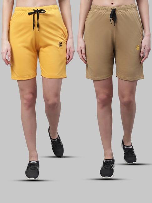 vimal jonney yellow & khaki cotton sports shorts - pack of 2