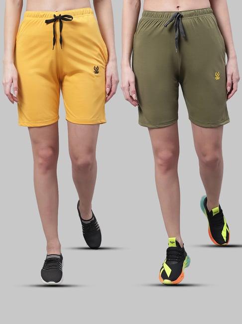 vimal jonney yellow & olive cotton sports shorts - pack of 2